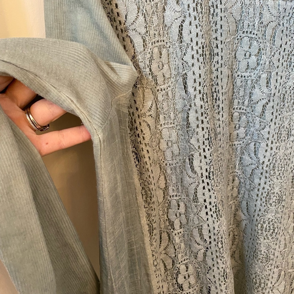 Pretty Angel Sage Green Lace Tiered Lagenlook Tunic Top Pockets L Linen Blend - Picture 6 of 8